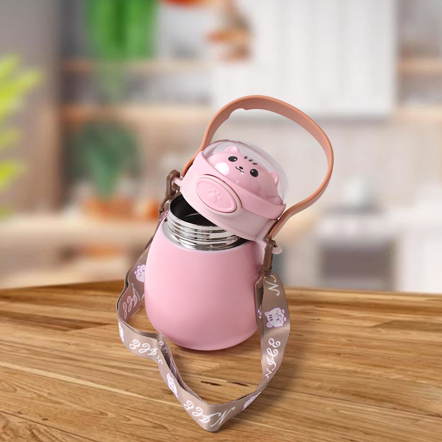 Stainless Steel Kitten / Bottle Vacuum Insulated Cup With Handle & Strap (700 ML) Stainless Steel Kitten / Bottle Vacuum Insulated Cup With Handle & Strap (700 ML)